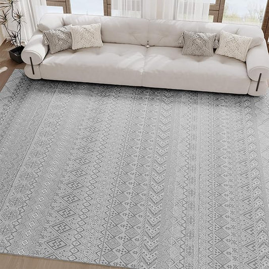 Area Rug for Living Room Neutral Rug 9x12 Machine Washable Rugs Thin Soft Carpet for Bedroom Dining Room Modern Moroccan Farmhouse Nursery Office Home House Large Grey