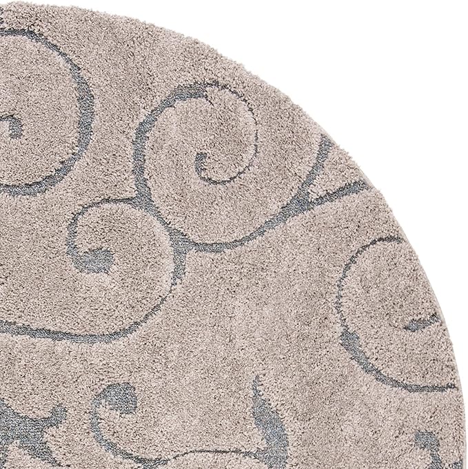 SAFAVIEH Florida Shag Collection Area Rug - 5' Round, Grey & Light Blue, Scroll Design, Non-Shedding & Easy Care, 1.2-inch Thick Ideal for High Traffic Areas in Living Room, Bedroom (SG455-1160)