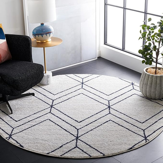 SAFAVIEH Adirondack Collection 8' Round Light Grey/Navy ADR241N Modern Geometric Non-Shedding Area Rug