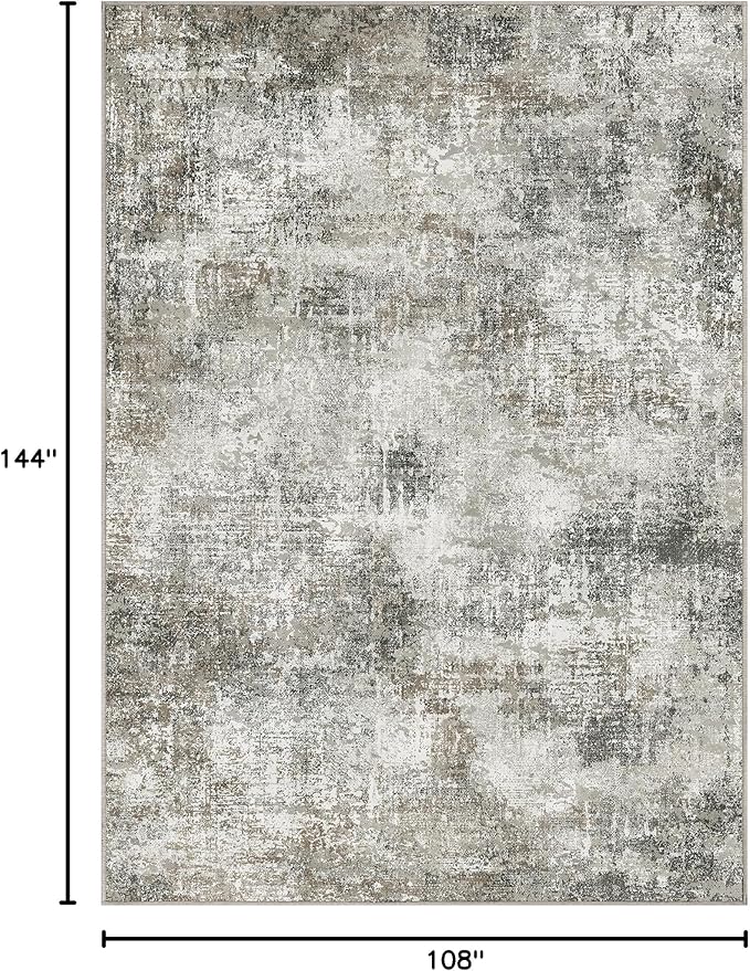 GENIMO Washable Area Rugs for Living Room, 9x12 Modern Non Slip Rugs, Low Pile Lightweight Soft Print Rug for Bedroom, Dining Room, Home Office, Grey