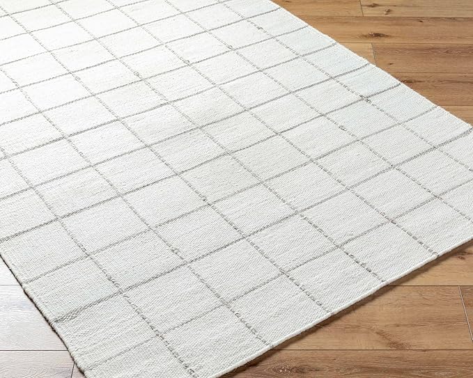 Mark&Day Wool Rugs, 6x9 Ishaq Cottage Off-White Area Rug, White Silver Carpet for Living Room, Bedroom or Kitchen (6' x 9')