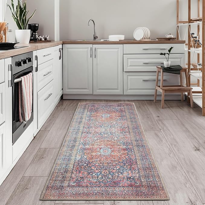 Bloom Rugs Washable Non-Slip 10 ft Runner - Multicolor Traditional Medallion Runner for Entryway, Hallway, Bathroom, and Kitchen - Exact Size: 2.5' x 10'