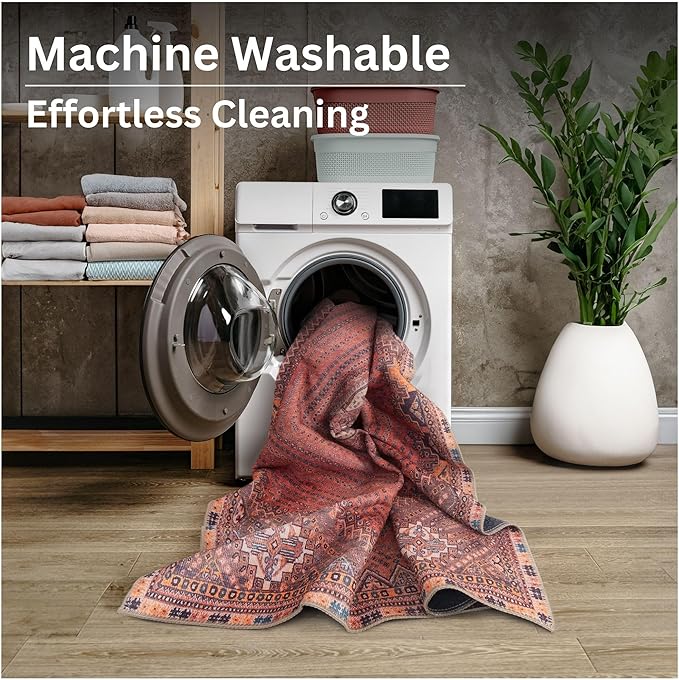 Bloom Rugs Washable Non-Slip 8' x 10' Rug - Red/Multicolor Traditional Bordered Area Rug for Living Room, Bedroom, Dining Room, and Kitchen - Exact Size: 8' x 10'