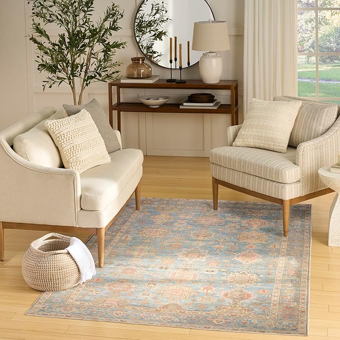 Nourison Home Vintage Washables Navy Multicolor 4' x 6' Area Rug - Easy Clean, Non Shedding, Bed Room, Living Room, Dining Room, Kitchen (4' x 6')