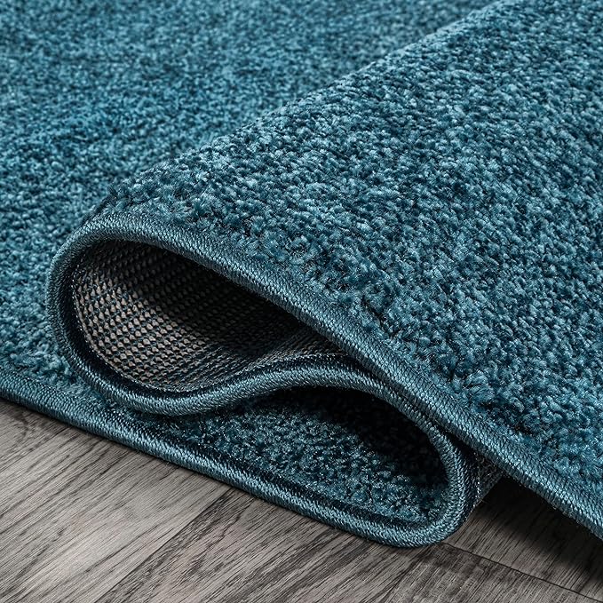 Eyely UES100H-4R Supersoft Haze Solid Low-Pile Indoor Area Rug, Coastal, Bohemian, Minimalist, Classic, Casual for Bedroom,Kitchen,Living Room,Non Shedding,Easy-Washing, Blue, 4' Round
