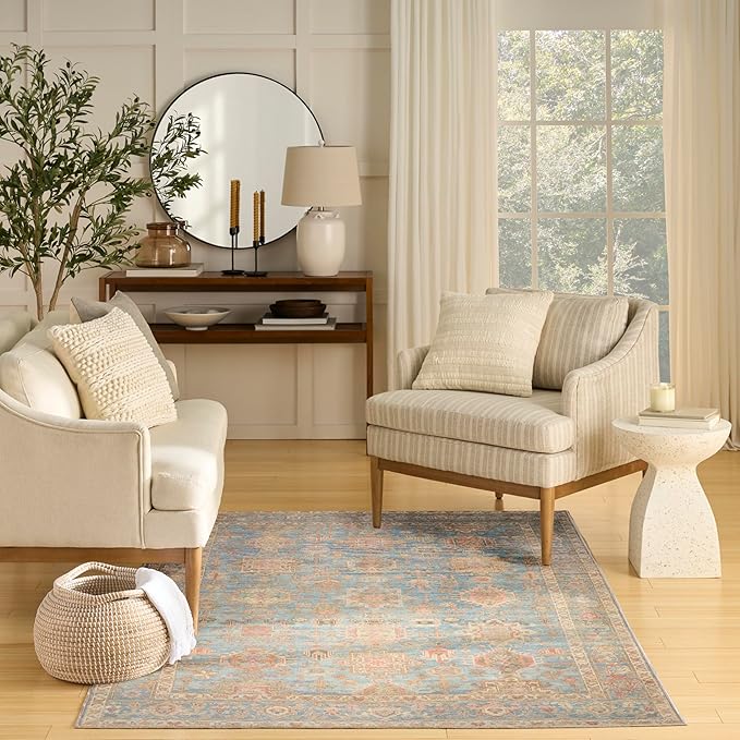 Nourison Home Vintage Washables Navy Multicolor 4' x 6' Area Rug - Easy Clean, Non Shedding, Bed Room, Living Room, Dining Room, Kitchen (4' x 6')