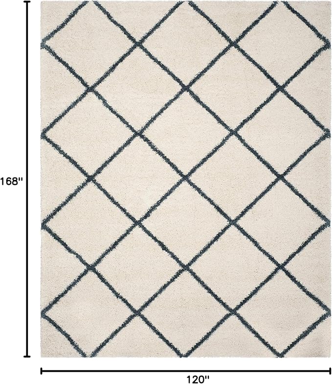 SAFAVIEH Hudson Shag Collection Area Rug - 10' x 14', Ivory & Slate Blue, Modern Trellis Design, Non-Shedding & Easy Care, 2-inch Thick Ideal for High Traffic Areas in Living Room, Bedroom (SGH281T)