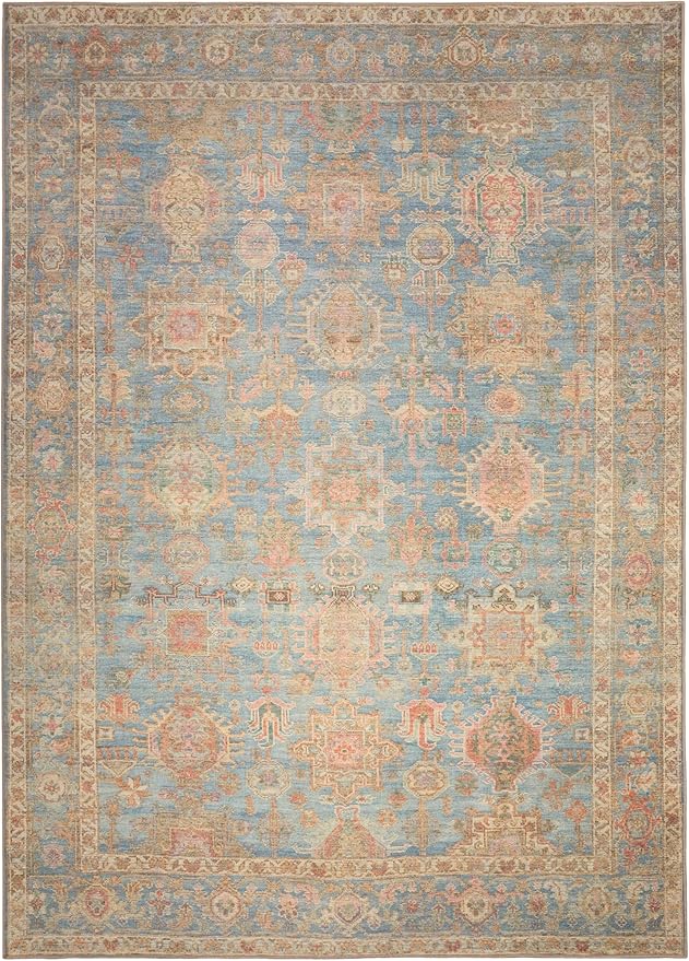 Nourison Home Vintage Washables Navy Multicolor 5'3" x 7'3" Area Rug - Easy Clean, Non Shedding, Bed Room, Living Room, Dining Room, Kitchen (5' x 7')