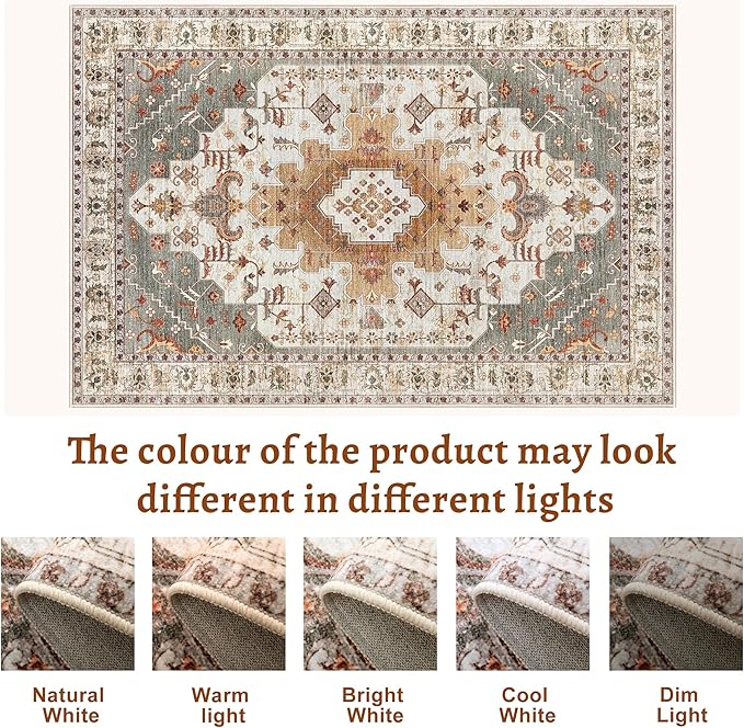 Tangsoo 2x10 Vintage Floral Geometric Runner Rug, Turmeric & Multicolor, Machine Made, Non-Slip, Washable, 0.35 Inch Pile, Rectangular, Indoor, Entryway & Living Room