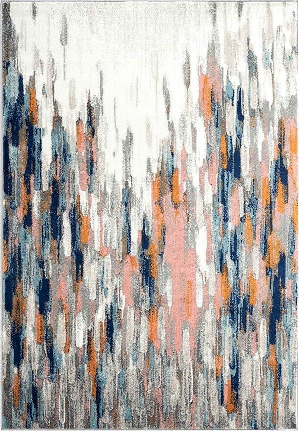 Abani Rugs Orange & Blue Contemporary Abstract Area Rug Contemporary Style, Porto Collection Stain Shedding Resistant, 6' x 9' Rectangle