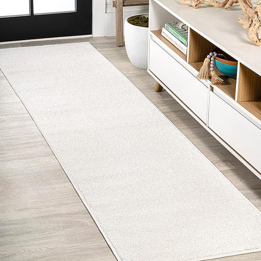 Eyely UES100T-28 Supersoft Haze Solid Low-Pile Indoor Runner Rug Casual;Contemporary;Solid;Traditional, Bedroom, Kitchen, Living Room, Easy-Cleaning, Non-Shedding, 2 X 8, Cream