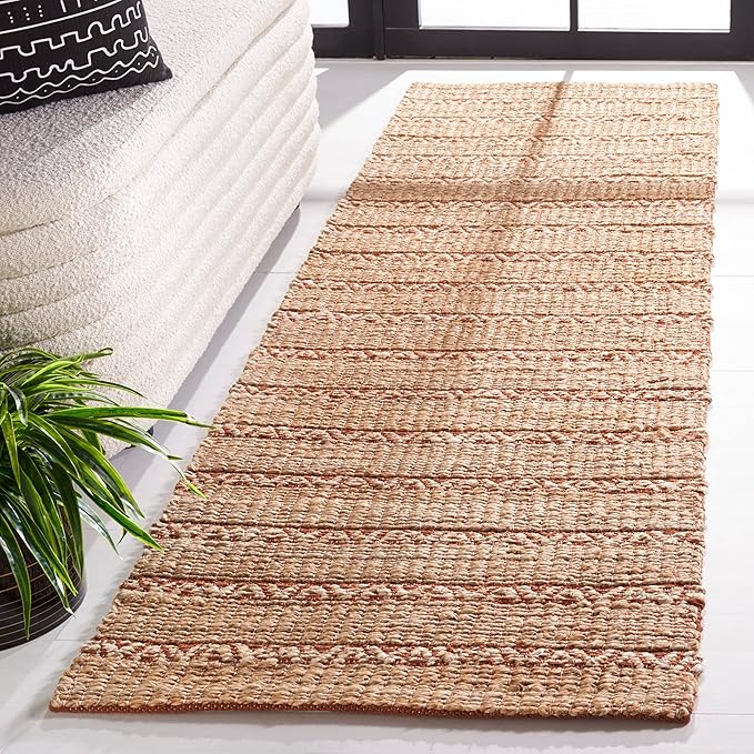 SAFAVIEH Natural Fiber Collection Runner Rug - 2'3" x 8', Rust & Natural, Handmade Flat Weave Stripe Jute & Cotton Jute, Ideal for High Traffic Areas in Living Room, Bedroom (NFB655P)