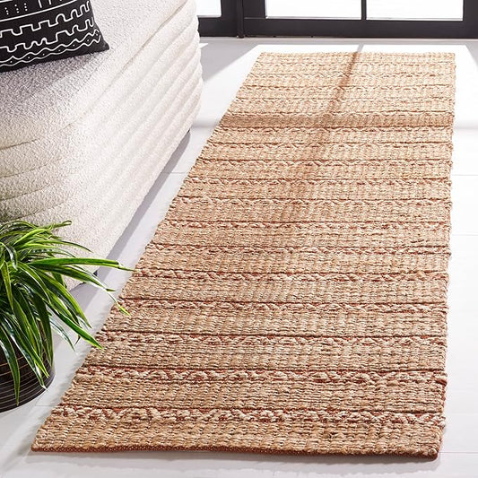 SAFAVIEH Natural Fiber Collection Runner Rug - 2'3" x 8', Rust & Natural, Handmade Flat Weave Stripe Jute & Cotton Jute, Ideal for High Traffic Areas in Living Room, Bedroom (NFB655P)