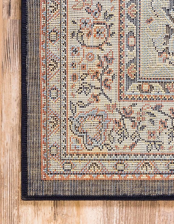 Unique Loom Reza Collection Traditional Persian Style Area Rug, 8' 0" x 8' 0", Navy Blue/Ivory