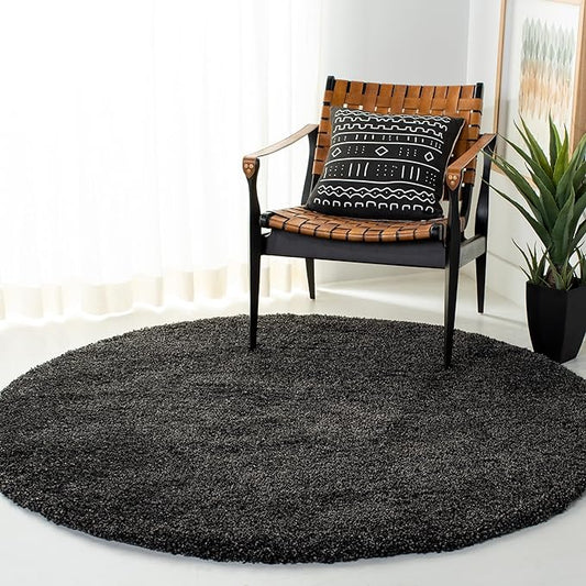 SAFAVIEH Milan Shag Collection 7' Round Dark Grey SG180 Solid Non-Shedding Living Room Bedroom Dining Room Entryway Plush 2-inch Thick Area Rug