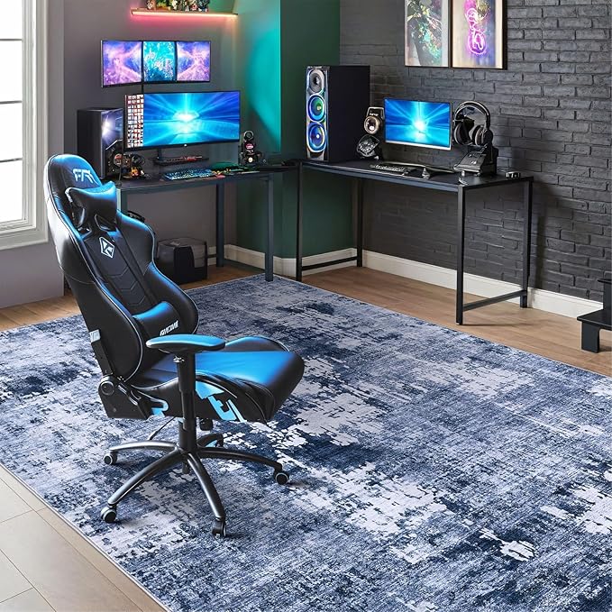 Area Rug Living Room Rugs - 10x12 Large Soft Indoor Neutral Modern Abstract Low Pile Washable Rug Carpet for Bedroom Dining Room Farmhouse Home Office - Navy Blue