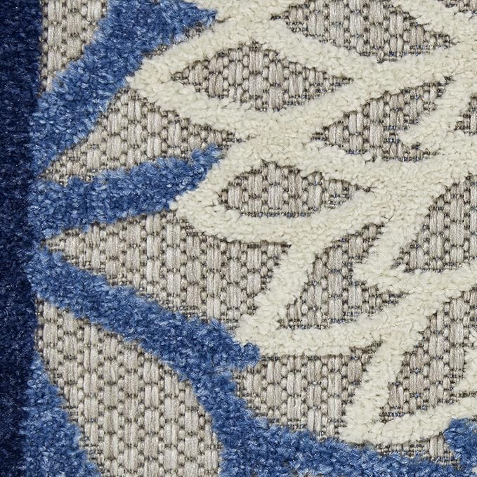 Nourison Aloha Indoor/Outdoor Blue/Multicolor 2'3" x 10' Area Rug, Tropical, Botanical, Easy Cleaning, Non Shedding, Bed Room, Living Room, Dining Room, Deck, Backyard, Patio (2x10)