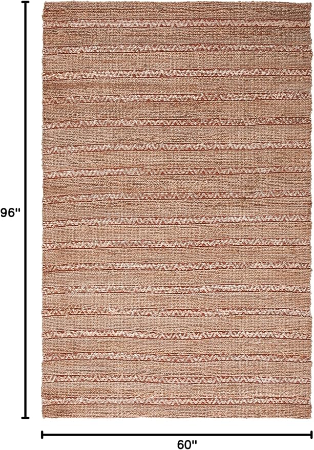SAFAVIEH Natural Fiber Collection Area Rug - 5' x 8', Rust & Natural, Handmade Flat Weave Stripe Jute & Cotton Jute, Ideal for High Traffic Areas in Living Room, Bedroom (NFB655P)