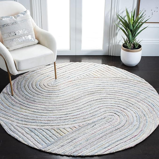 SAFAVIEH South Hampton Collection 6' Round Pink / Blue SHA301U Handmade Abstract Wool Area Rug