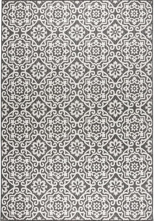 Nicole Miller New York Patio Country Julia Transitional Geometric Indoor/Outdoor Area Rug, Black/Grey, 1'9"x2'11"