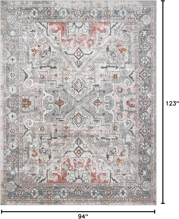 Bolinas Traditional Oriental Living Room Area Rug - Bohemian Vintage Look - Boho Style - Contemporary Abstract Carpet - Multicolor, Beige, Red, Green - 7'10" x 10'3"
