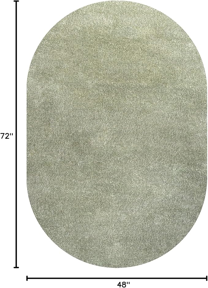 Eyely UES100O-4OV Supersoft Haze Solid Low-Pile Indoor Area Rug Casual;Contemporary;Solid;Traditional, Bedroom, Kitchen, Living Room, Easy-Cleaning, Non-Shedding, 4 X 6 Oval, Green