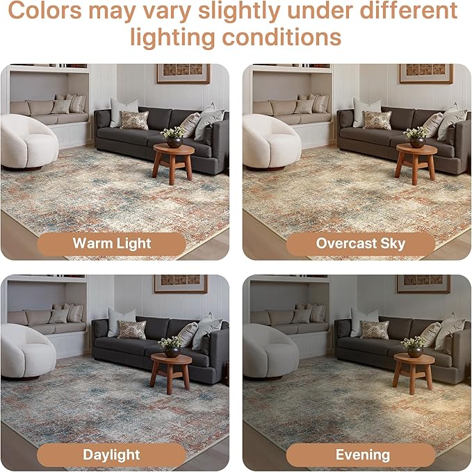 GENIMO Washable Area Rugs for Living Room, 8x10 Modern Non Slip Rugs, Low Pile Lightweight Soft Print Rug for Bedroom, Dining Room, Home Office, Multi