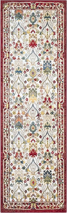 Hauteloom Goff Boho Floral Living Room Bedroom Multicolor Area Rug - Floral - Bohemian Vintage Look - Oriental Turkish Pattern - White, Beige, Yellow, Red - 5'1" x 7'5"