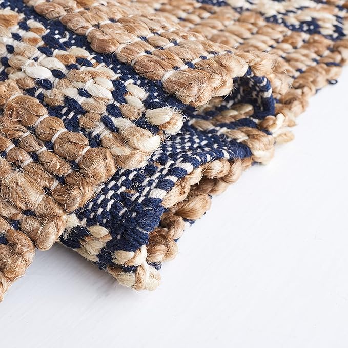 SAFAVIEH Area Rug 8x10 - Natural Fiber Collection - Large - Navy & Natural, Handmade Jute & Cotton Flat Weave, Stripe Pattern, Ideal for Living Room, Bedroom, Dining Space (NFB655N)