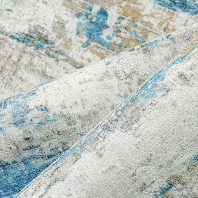 6x9 Area Rug Living Room Bedroom Carpet Washable Abstract Neutral Modern Large Blue Gray Accent Rug Dining Non Slip Low Pile Soft Thin Indoor Office Floor Throw Kitchen Contemporary