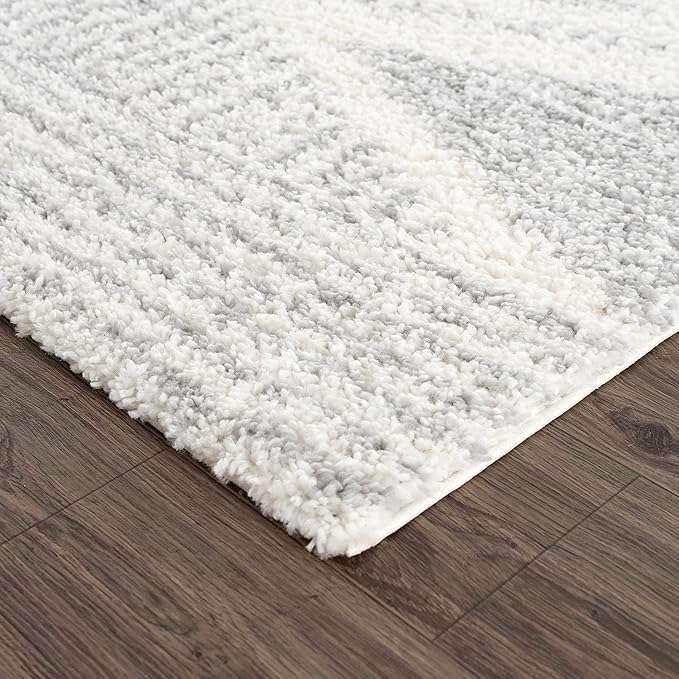 Hauteloom Trunding Moroccan Farmhouse Hallway Entryway Kitchen Shaggy Runner Rug - Bohemian Shag - Plush High Pile - Southwestern Boho Soft Carpet - Grey, Beige - 2'7" x 7'3"