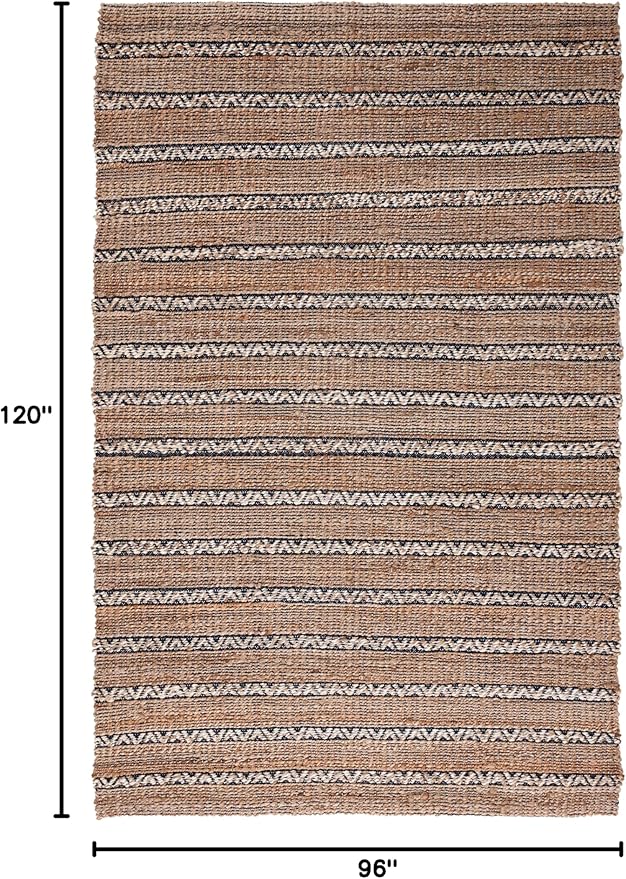 SAFAVIEH Area Rug 8x10 - Natural Fiber Collection - Large - Navy & Natural, Handmade Jute & Cotton Flat Weave, Stripe Pattern, Ideal for Living Room, Bedroom, Dining Space (NFB655N)