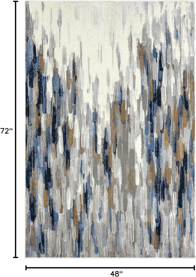 Abani Porto Collection Area Rug -Grey/Blue Abstract Design -4' x 6' - Easy to Clean - Durable for Kids and Pets - Non-Shedding - Medium Pile - Soft Feel - for Living Room, Bedroom & Office
