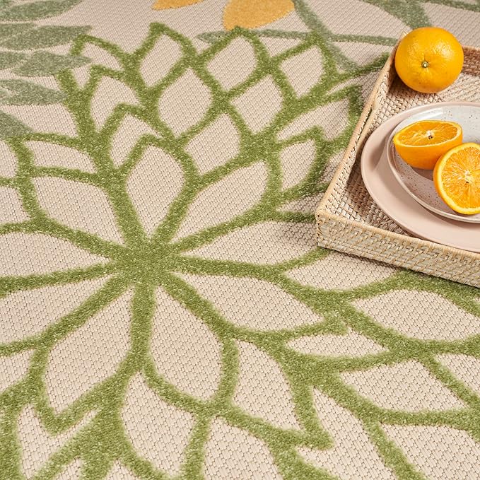 Nourison Home Aloha Indoor-Outdoor Green Multicolor 10' x 14' Area Rug, Easy Cleaning, Non Shedding, Bed Room, Living Room, Dining Room, Backyard, Patio, Deck (10x14)