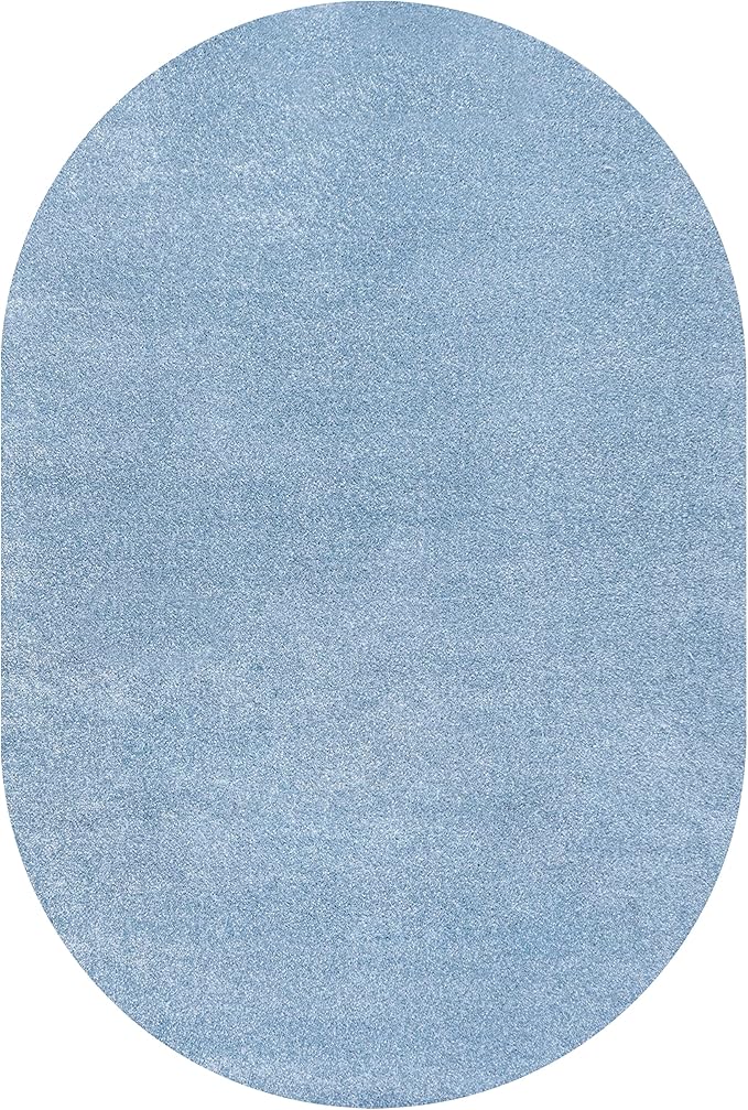 Eyely UES100F-5OV Supersoft Haze Solid Low-Pile Indoor Area Rug, Coastal, Bohemian, Minimalist, Classic, Casual for Bedroom,Kitchen,Living Room,Non Shedding,Easy-Washing, Blue, 5 X 8 Oval