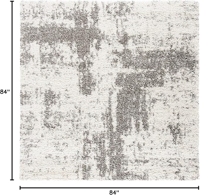 SAFAVIEH Hudson Shag Collection Area Rug - 7' Square, Ivory & Grey, Modern Abstract Design, Non-Shedding & Easy Care, 2-inch Thick Ideal for High Traffic Areas in Living Room, Bedroom (SGH205A)