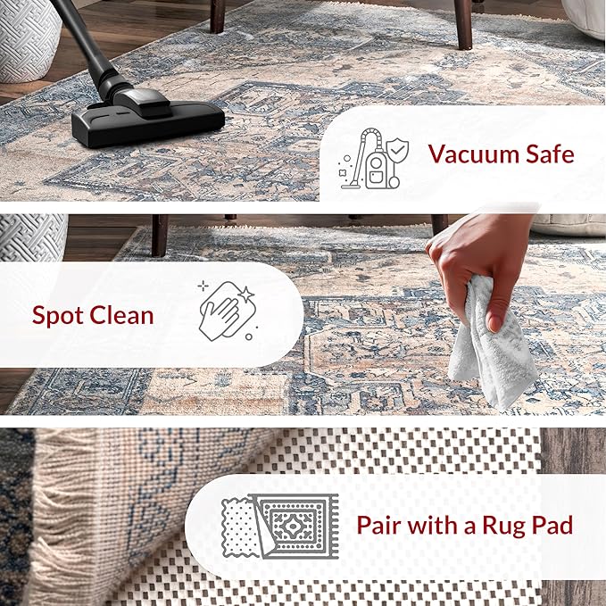 nuLOOM Harriet Vintage Medallion Fringe Area Rug - 8x10 Area Rug Traditional Light Blue/Multicolor Rugs for Living Room Bedroom Dining Room Kitchen