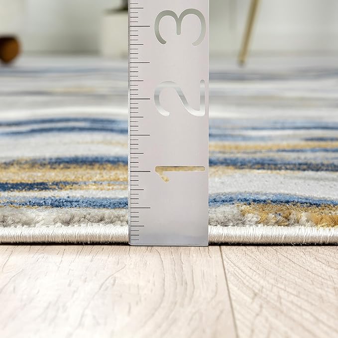 Abani Porto Collection Area Rug -Grey/Blue Abstract Design -4' x 6' - Easy to Clean - Durable for Kids and Pets - Non-Shedding - Medium Pile - Soft Feel - for Living Room, Bedroom & Office