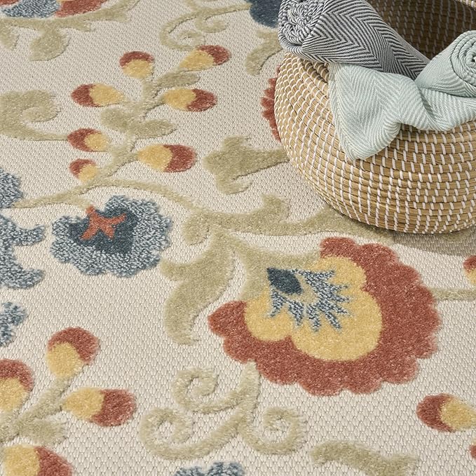 Nourison Aloha Grey Multicolor 9' x 12' Area Rug - Easy Clean, Non Shedding, Bed Room, Living Room, Dining Room, Kitchen (9' x 12')