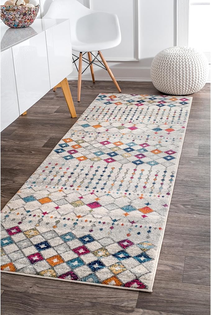 nuLOOM 2x10 Moroccan Blythe Area Rug, Multicolor, Faded Bohemian Design, Stain Resistant, For Bedroom, Dining Room, Living Room, Hallway, Office, Kitchen, Entryway