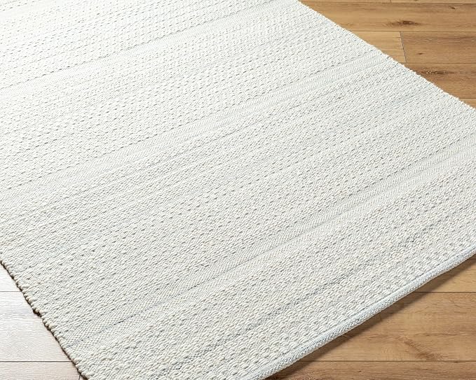 Mark&Day Wool Rugs, 6x9 Precious Solid and Border Cream/Light Slate Area Rug, Cream Grey Carpet for Living Room, Bedroom or Kitchen (6' x 9')