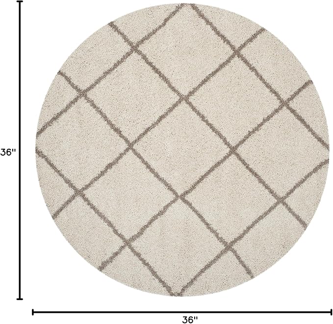 SAFAVIEH Hudson Shag Collection 3' Round Ivory/Beige SGH281D Modern Diamond Trellis Non-Shedding Living Room Bedroom Dining Room Entryway Plush 2-inch Thick Area Rug