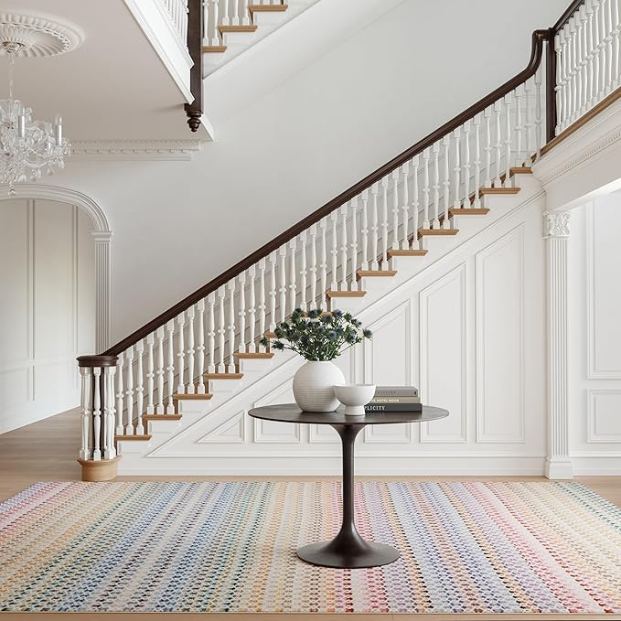 Dash & Albert Poppy Multi Machine Washable Rug, 7.5 X 9.5 Feet, Multicolored Geometric Pattern