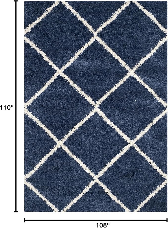 SAFAVIEH Area Rug 8x10 - Hudson Shag Collection - Large - Navy & Ivory, Trellis Pattern, Non-Shedding & Easy Cleaning, Ultra Plush Thick Pile, Ideal for Living Room, Bedroom, Dining Space (SGH281C)