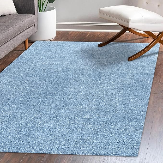 Eyely UES100F-15 Supersoft Haze Solid Low-Pile Indoor Area Rug, Coastal, Bohemian, Minimalist, Classic, Casual for Bedroom,Kitchen,Living Room,Non Shedding,Easy-Washing, Blue, 12 X 15