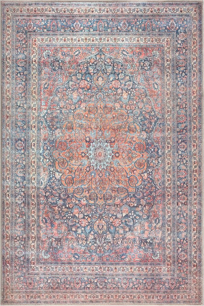 Bloom Rugs Washable Non-Slip 5' x 7' Rug - Multicolor Traditional Medallion Area Rug for Living Room, Bedroom, Dining Room, and Kitchen - Exact Size: 5' x 7'