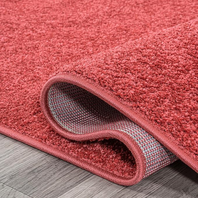 Eyely UES100E-212 Supersoft Haze Solid Low-Pile Indoor Runner Rug, Coastal, Bohemian, Minimalist, Classic, Casual for Bedroom,Kitchen,Living Room,Non Shedding,Easy-Washing, Red, 2 X 12