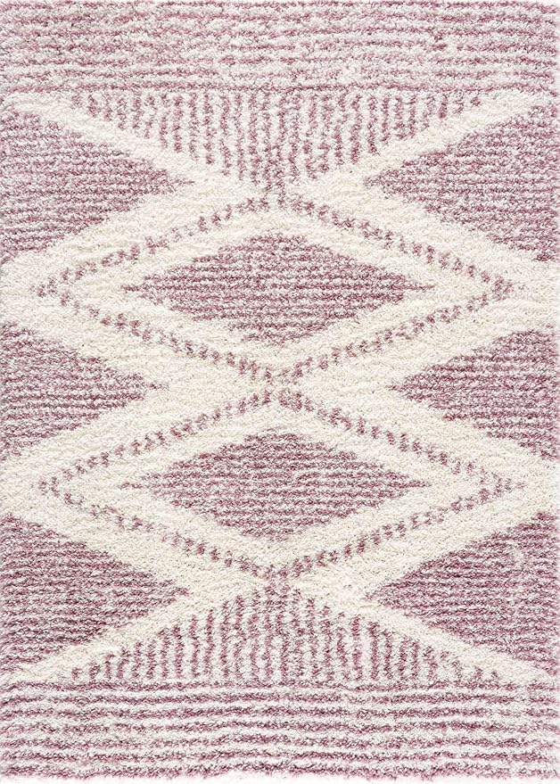 Hauteloom Trunding Moroccan Farmhouse Hallway, Kitchen Shaggy Runner Rug - Bohemian Shag - Plush Pile - Southwestern Boho Soft Carpet - Pink, Cream, Ivory - 2'7" x 7'3"