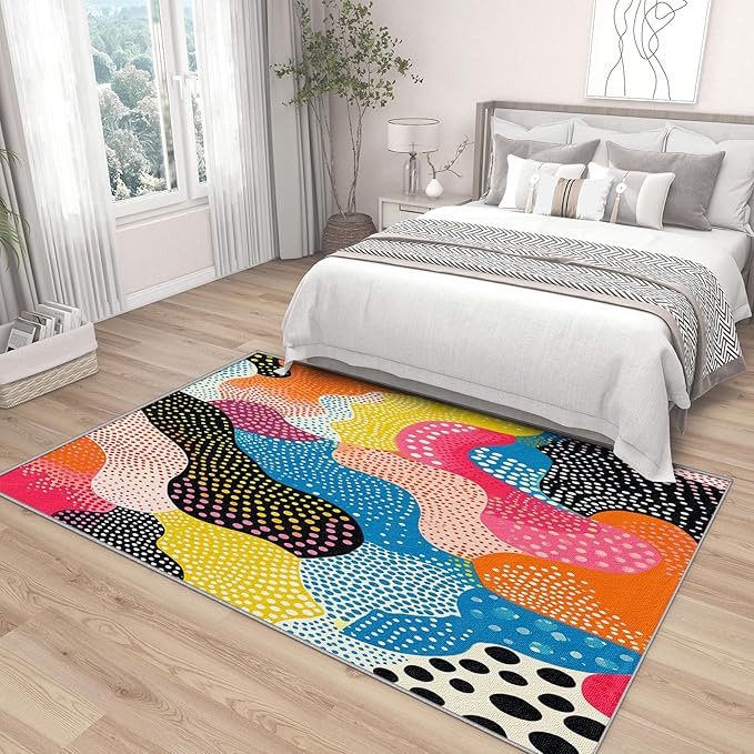 Abstract Rug 5x7 - Abstract Rug, 5x7 Rug, Colorful Geometric Polka Dot Area Rug, Multicolor Color Block Carpet, Washable & Non Slip & Soft Large Rugs, Abstract Home Decor Gifts