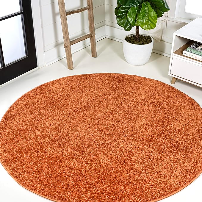 Eyely UES100M-5R Haze Solid Low-Pile Orange 5' Round Area Rug, Pet Friendly, Stain Resistant, Easy Cleaning, for Bedroom, Living Room, Kitchen